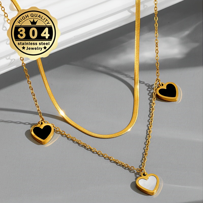 Women's Double Layer Heart Pendant Necklace, Gothic Style